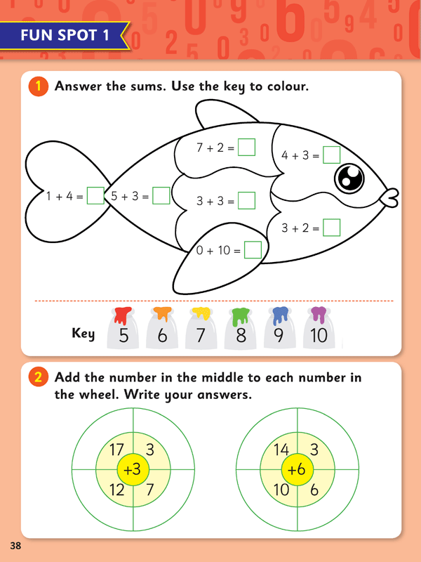 Sample activity page from the middle section of ABC Mathseeds My First Add and Subtract