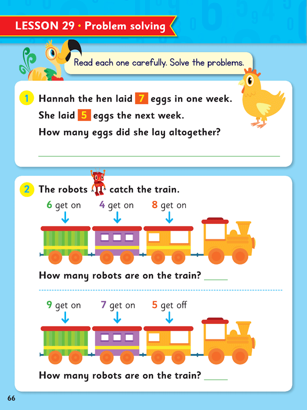 Sample activity page from the later section of ABC Mathseeds My First Add and Subtract with subtraction practice