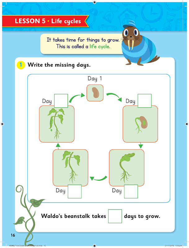 Sample page 16 from ABC Mathseeds My First Clocks and Time showing an early maths activity for young learners