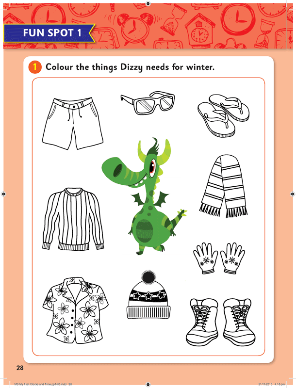 Sample page 28 from ABC Mathseeds My First Clocks and Time showing an early maths activity for young learners