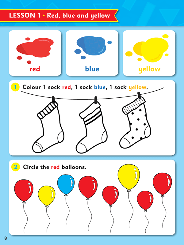 Sample page 8 from ABC Mathseeds My First Colours and Shapes showing an early maths activity for young learners