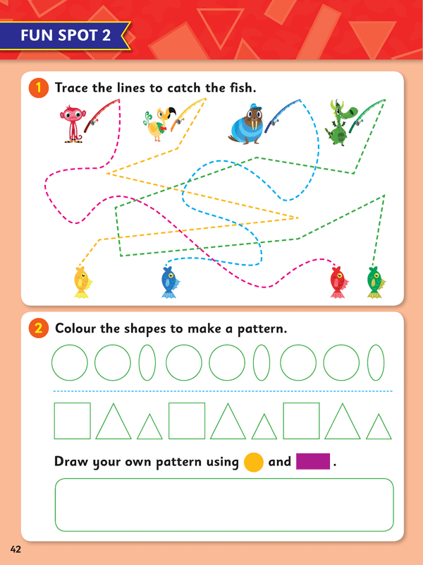 Sample page 42 from ABC Mathseeds My First Colours and Shapes showing an early maths activity for young learners