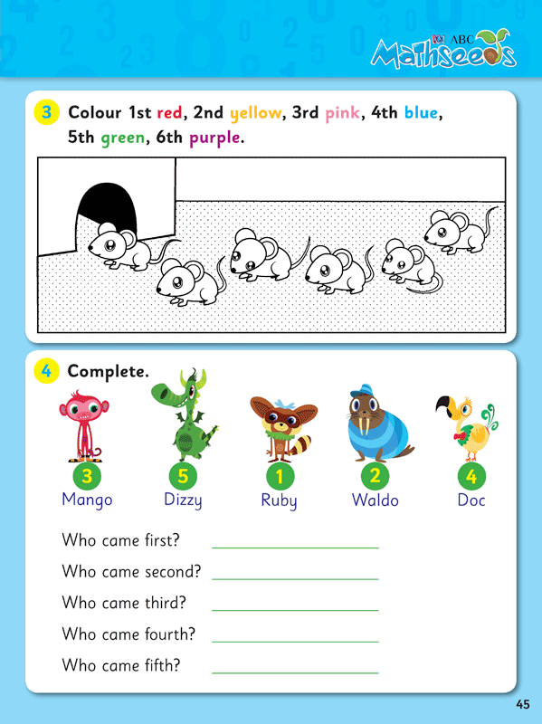Sample page 45 from ABC Mathseeds My First Numbers showing an early maths activity for young learners