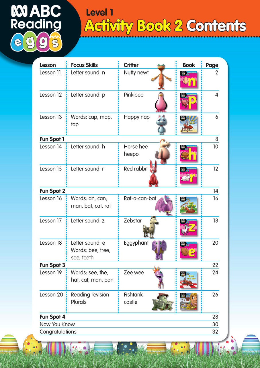 Sample interior page from ABC Reading Eggs Starting Out Activity Book 2 showing letter and sound activities