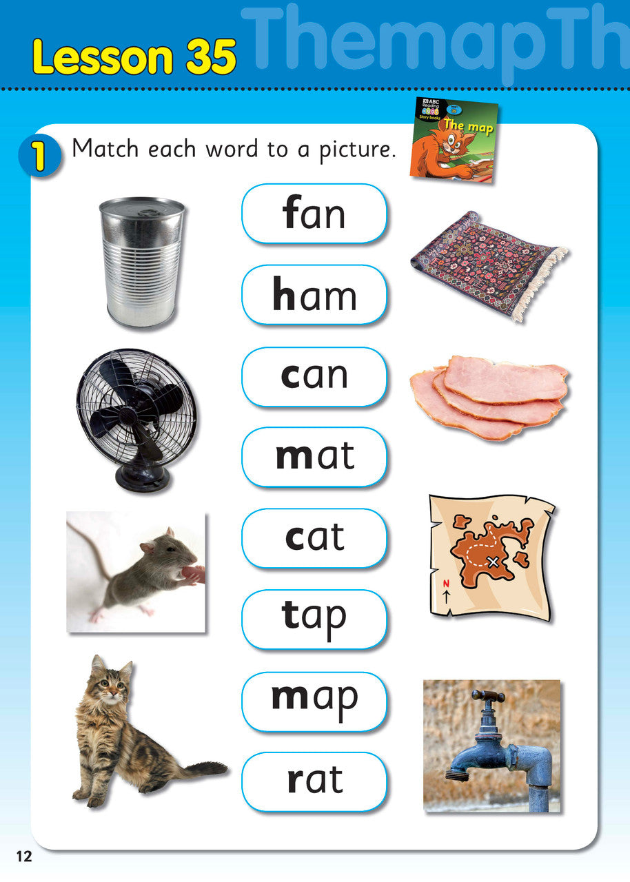 Third sample interior page from ABC Reading Eggs Starting Out Activity Book 4 with early reading and writing tasks