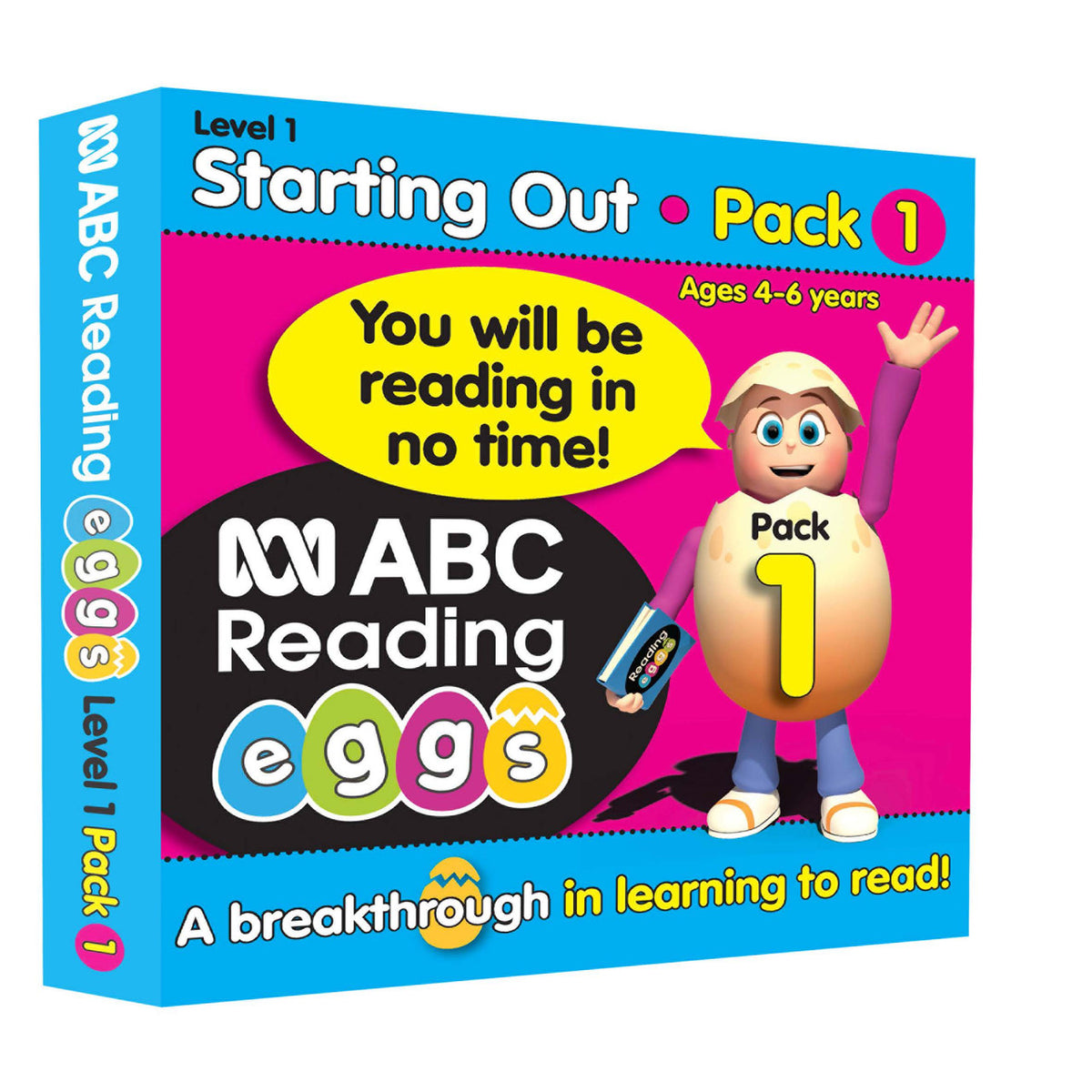 Pack contents image for ABC Reading Eggs Starting Out Book Pack 1 showing the readers, poster, sticker sheet and parent guide