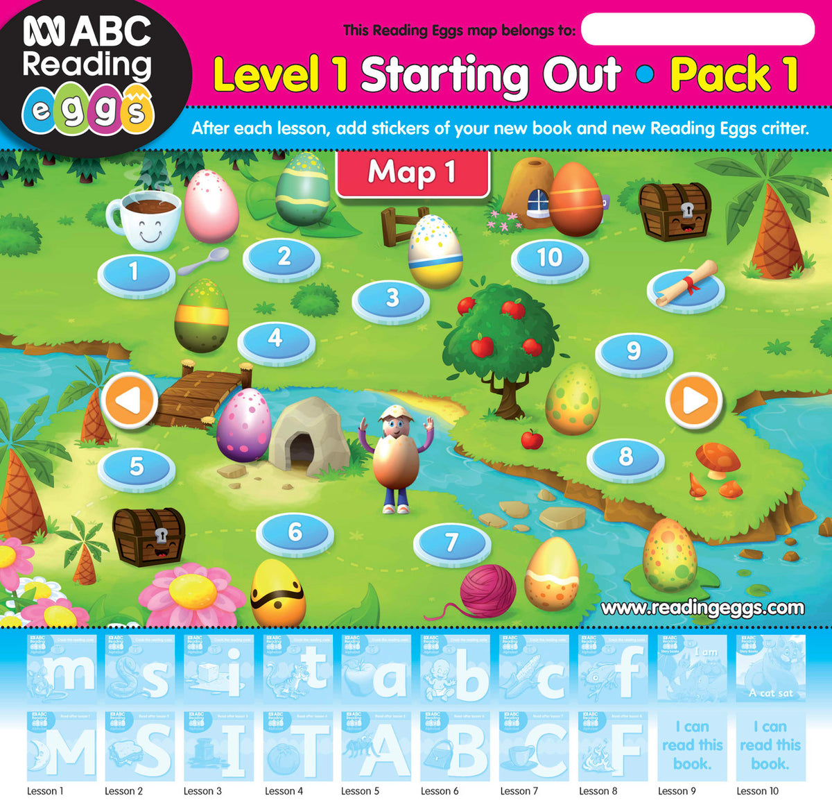 Map poster included in ABC Reading Eggs Starting Out Book Pack 1, used with stickers to record each completed lesson