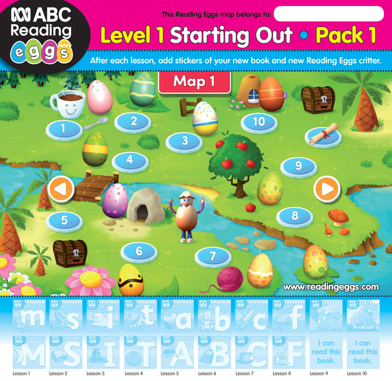 Map poster included in ABC Reading Eggs Starting Out Book Pack 1, used with stickers to record each completed lesson