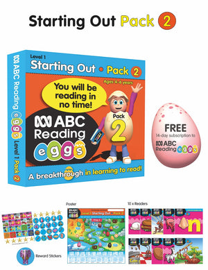 Front pack image for ABC Reading Eggs Starting Out Book Pack 2 showing the pack as presented by the publisher