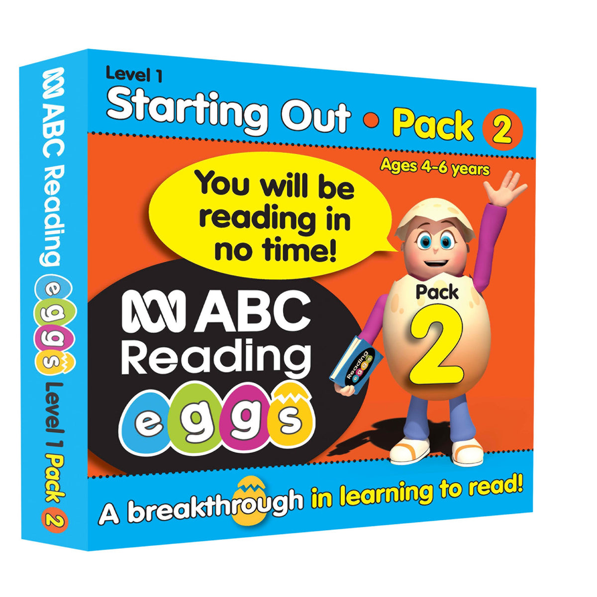 Pack contents image for ABC Reading Eggs Starting Out Book Pack 2 showing the readers, poster, sticker sheet and parent guide