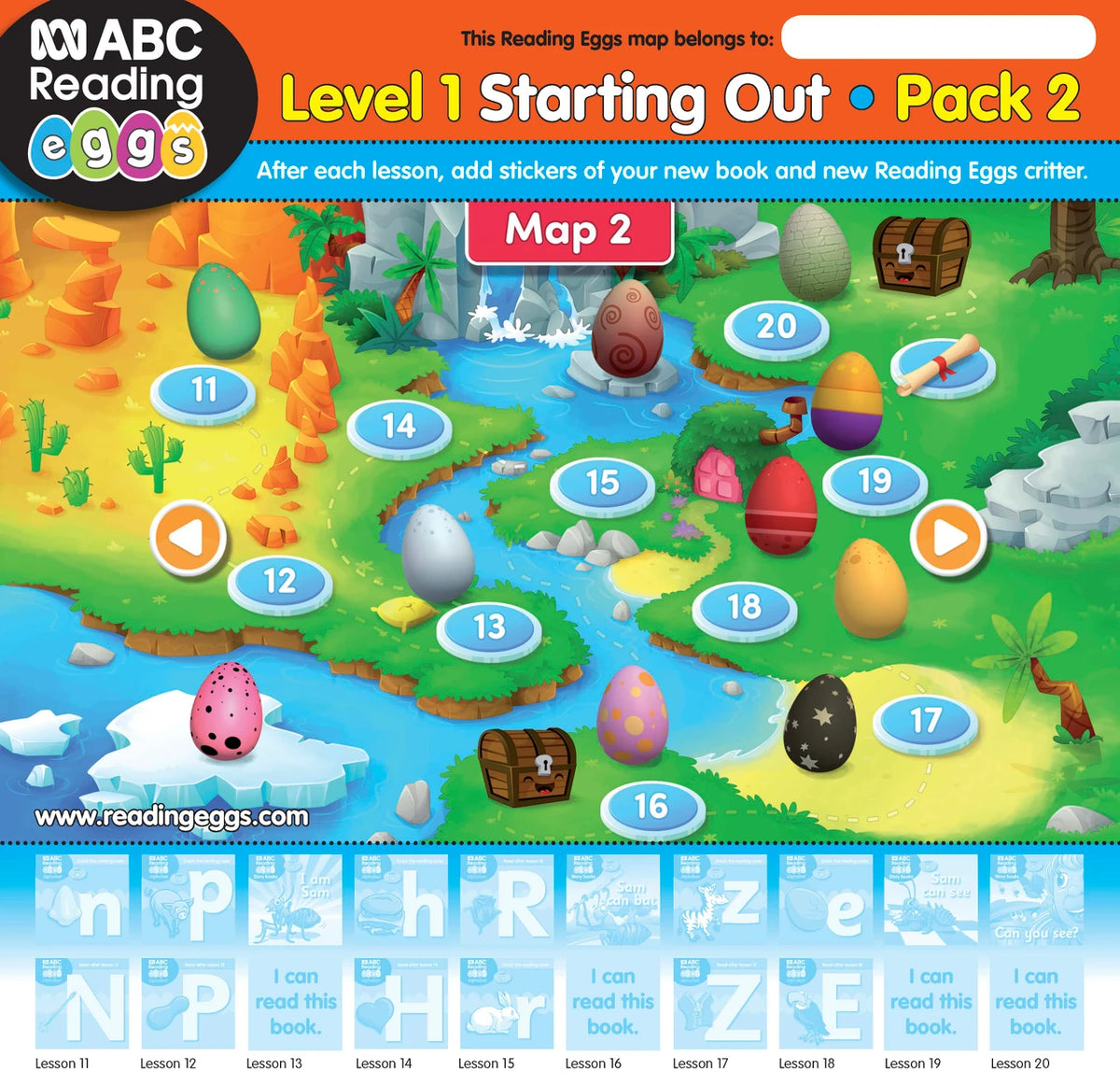 Map poster included in ABC Reading Eggs Starting Out Book Pack 2, used with stickers to record each completed lesson