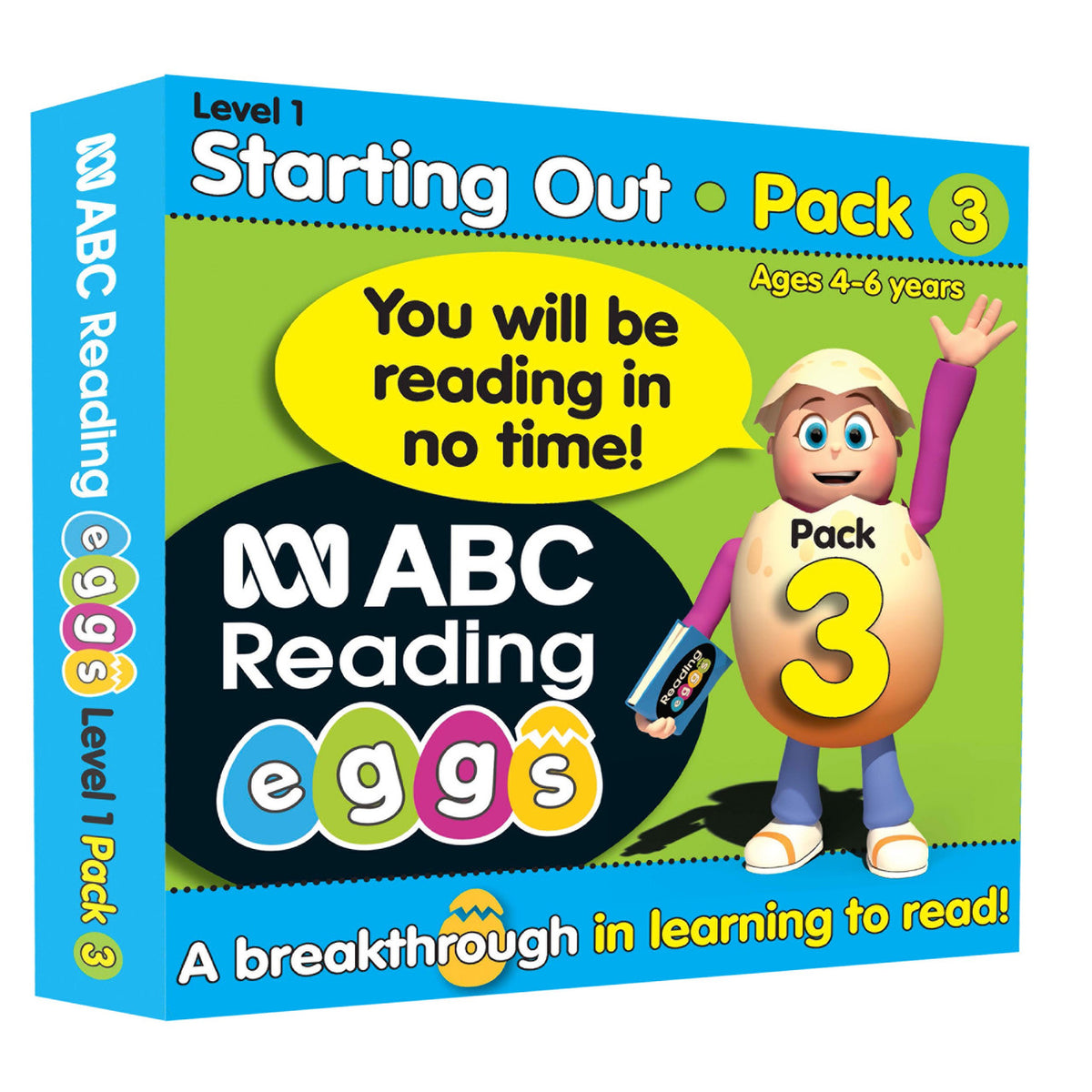 Pack contents image for ABC Reading Eggs Starting Out Book Pack 3 showing the readers, poster, sticker sheet and parent guide