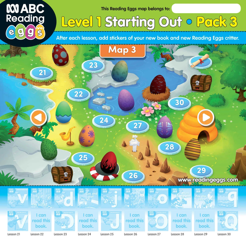 Map poster included in ABC Reading Eggs Starting Out Book Pack 3, used with stickers to record each completed lesson
