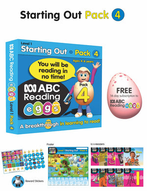 Front pack image for ABC Reading Eggs Starting Out Book Pack 4 showing the pack as presented by the publisher