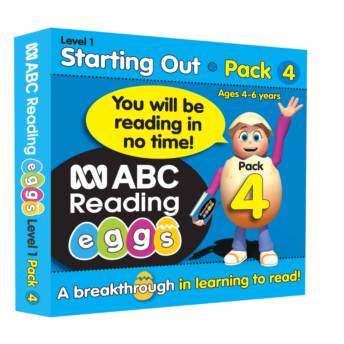 Pack contents image for ABC Reading Eggs Starting Out Book Pack 4 showing the readers, poster, sticker sheet and parent guide
