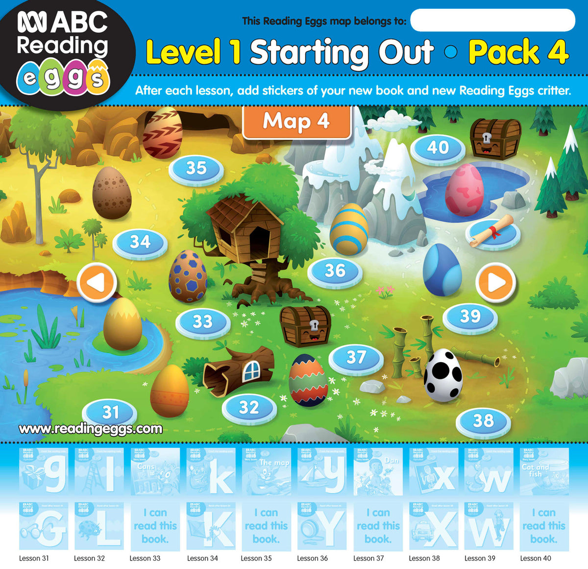 Map poster included in ABC Reading Eggs Starting Out Book Pack 4, used with stickers to record each completed lesson