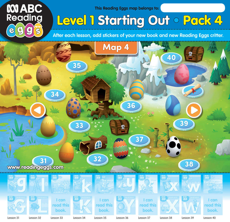 Map poster included in ABC Reading Eggs Starting Out Book Pack 4, used with stickers to record each completed lesson