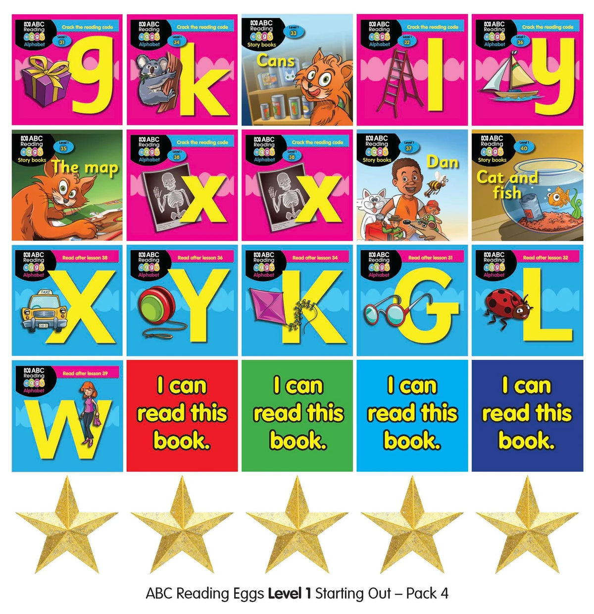 First side of the sticker sheet included in ABC Reading Eggs Starting Out Book Pack 4 with critter and star stickers