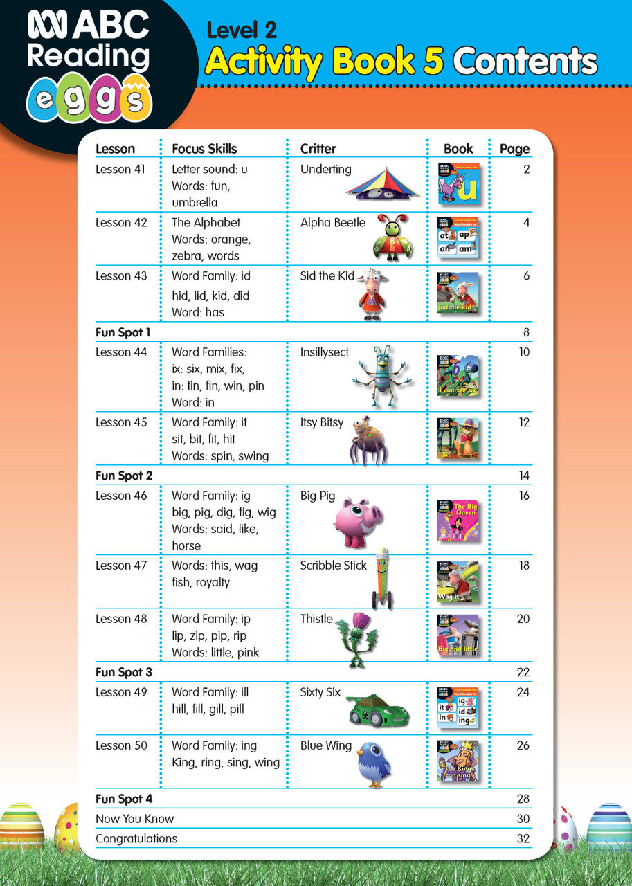 Sample interior page from Activity Book 5 showing a phonics and word activity for beginning readers