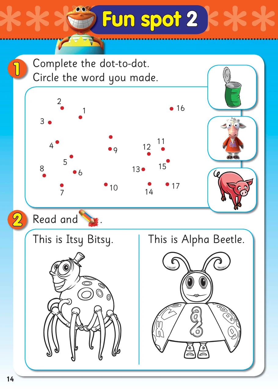 Sample interior page from Activity Book 5 where children match pictures to words and read short sentences