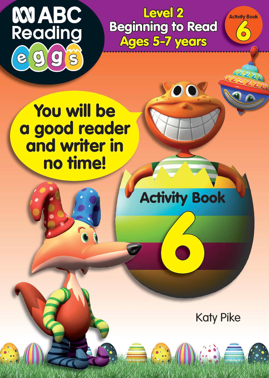 Front cover of ABC Reading Eggs Beginning to Read Activity Book 6 for children aged 5-7, with the Reading Eggs branding