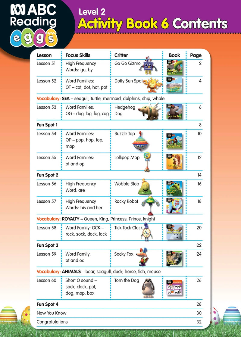 Sample interior page from Activity Book 6 showing a phonics and word activity for beginning readers