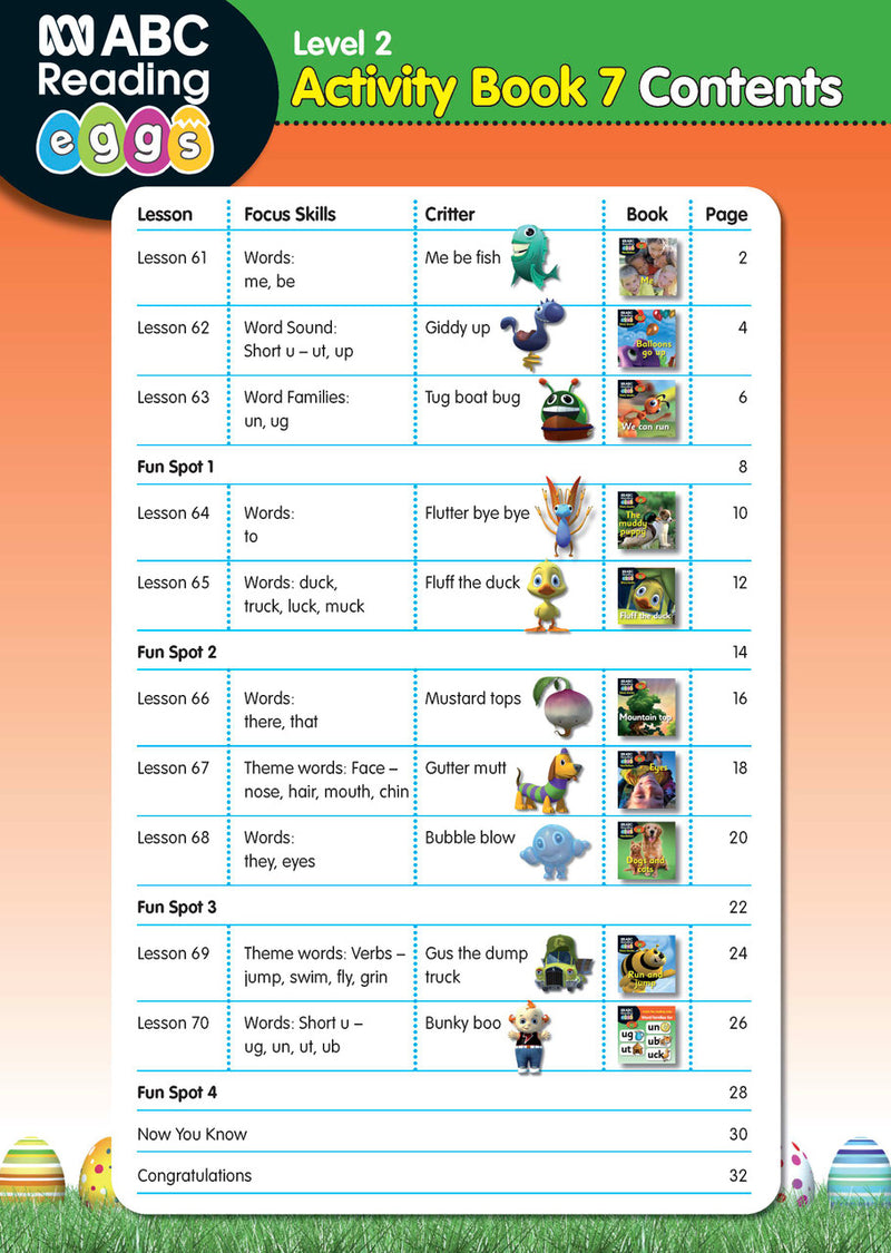 Sample interior page from Activity Book 7 showing a phonics and word activity for beginning readers