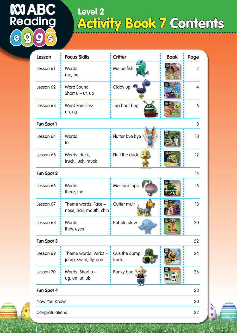 Sample interior page from Activity Book 7 showing a phonics and word activity for beginning readers