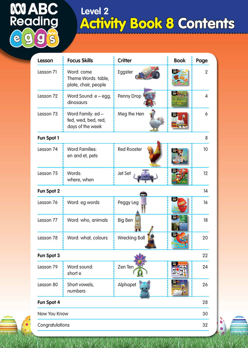 Sample interior page from Activity Book 8 showing a phonics and word activity for beginning readers