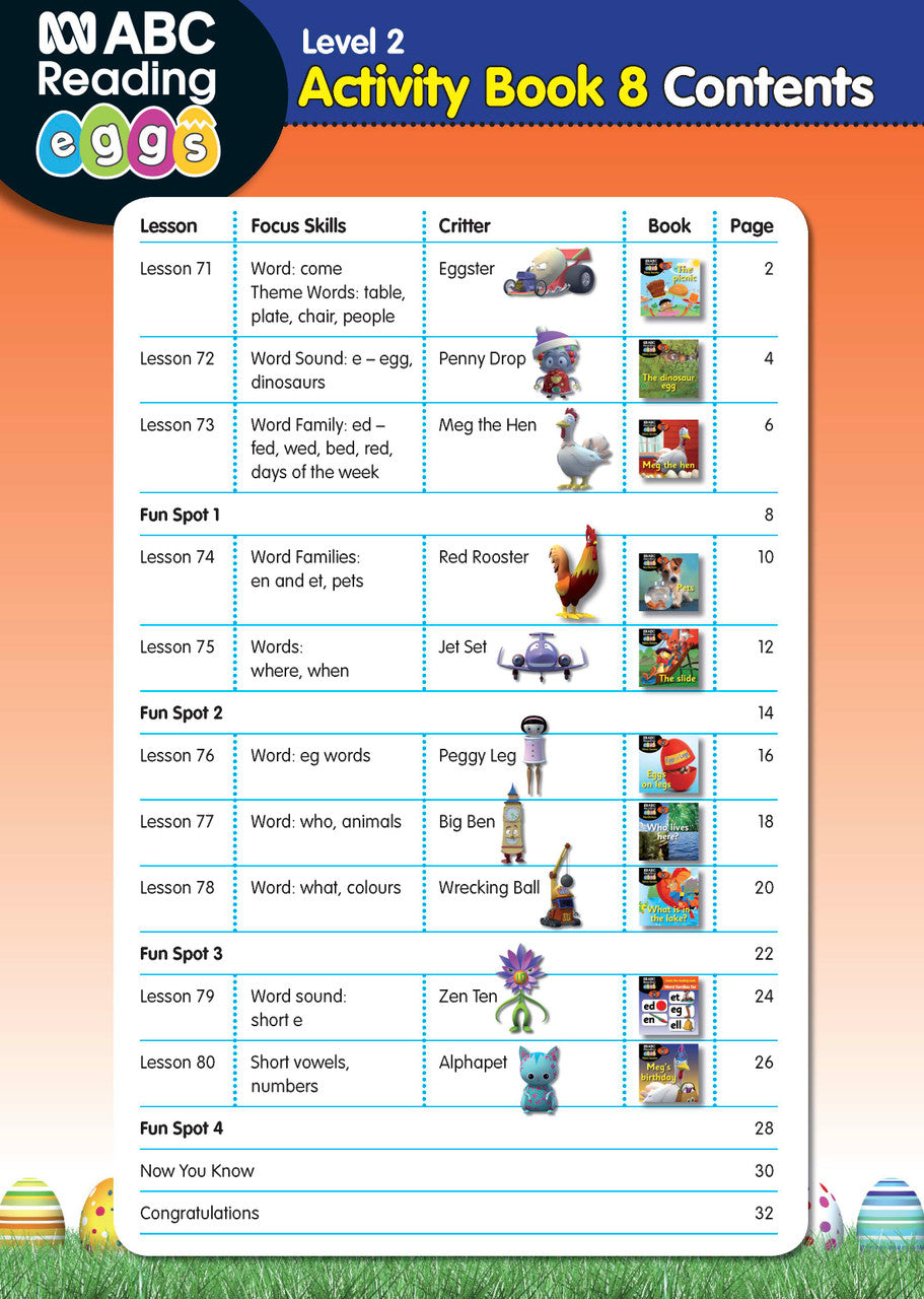 Sample interior page from Activity Book 8 showing a phonics and word activity for beginning readers