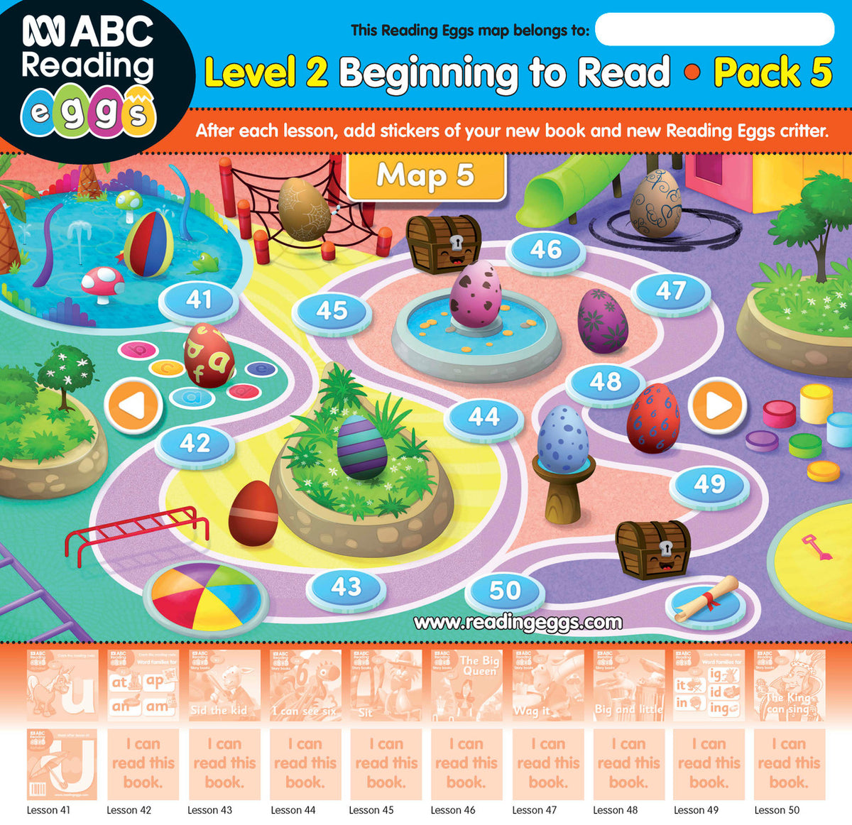Map poster included in ABC Reading Eggs Beginning to Read Book Pack 5, used with stickers to record each completed lesson