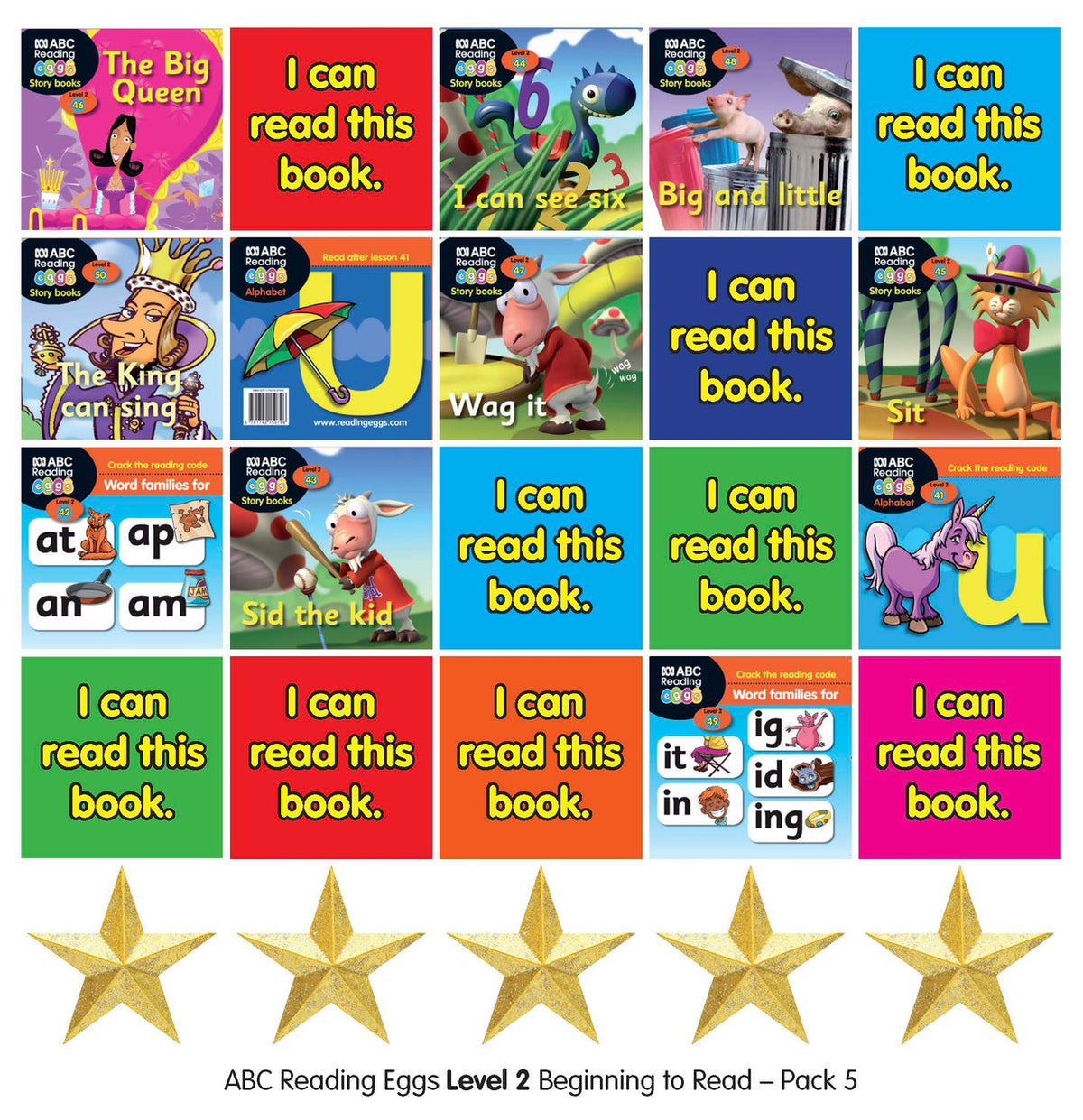 First side of the sticker sheet included in ABC Reading Eggs Beginning to Read Book Pack 5 with critter and star stickers