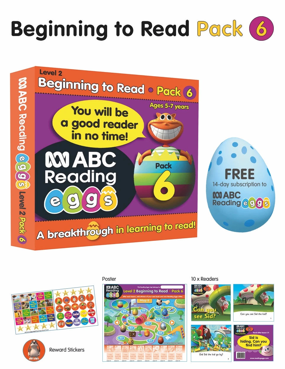 Front pack image for ABC Reading Eggs Beginning to Read Book Pack 6 showing the pack as presented by the publisher
