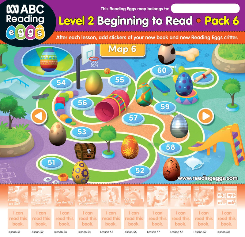 Map poster included in ABC Reading Eggs Beginning to Read Book Pack 6, used with stickers to record each completed lesson