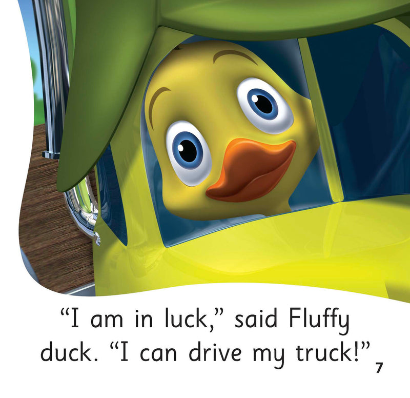 Another inside spread from Fluff the Duck with short decodable sentences and colour artwork