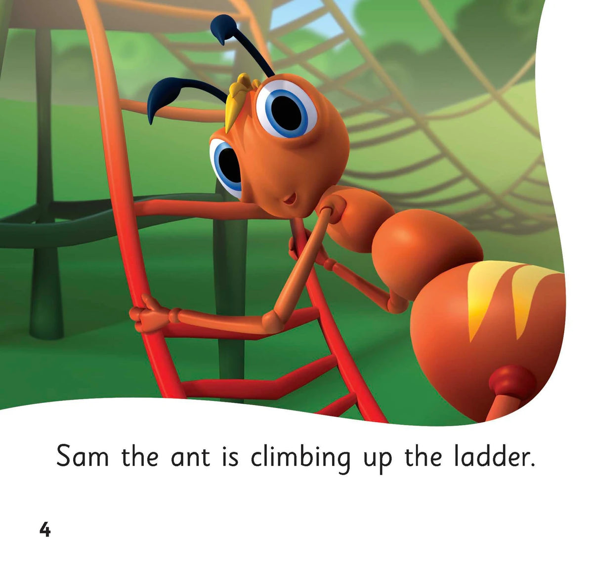 Another inside spread from The Slide with short decodable sentences and colour artwork