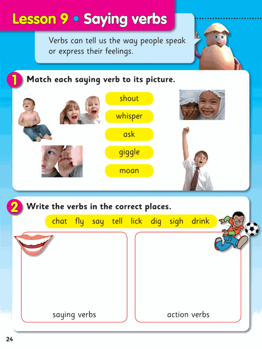 Sample inside page from the ABC Reading Eggs My First Grammar workbook showing a grammar activity as it appears in the publisher gallery