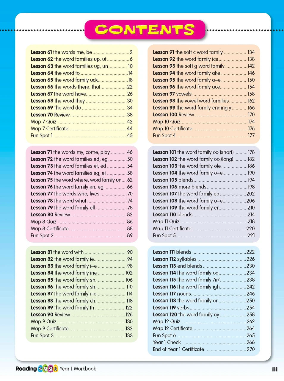 Sample interior page from the ABC Reading Eggs Reading Skills Year 1 workbook, showing full-colour lesson activities