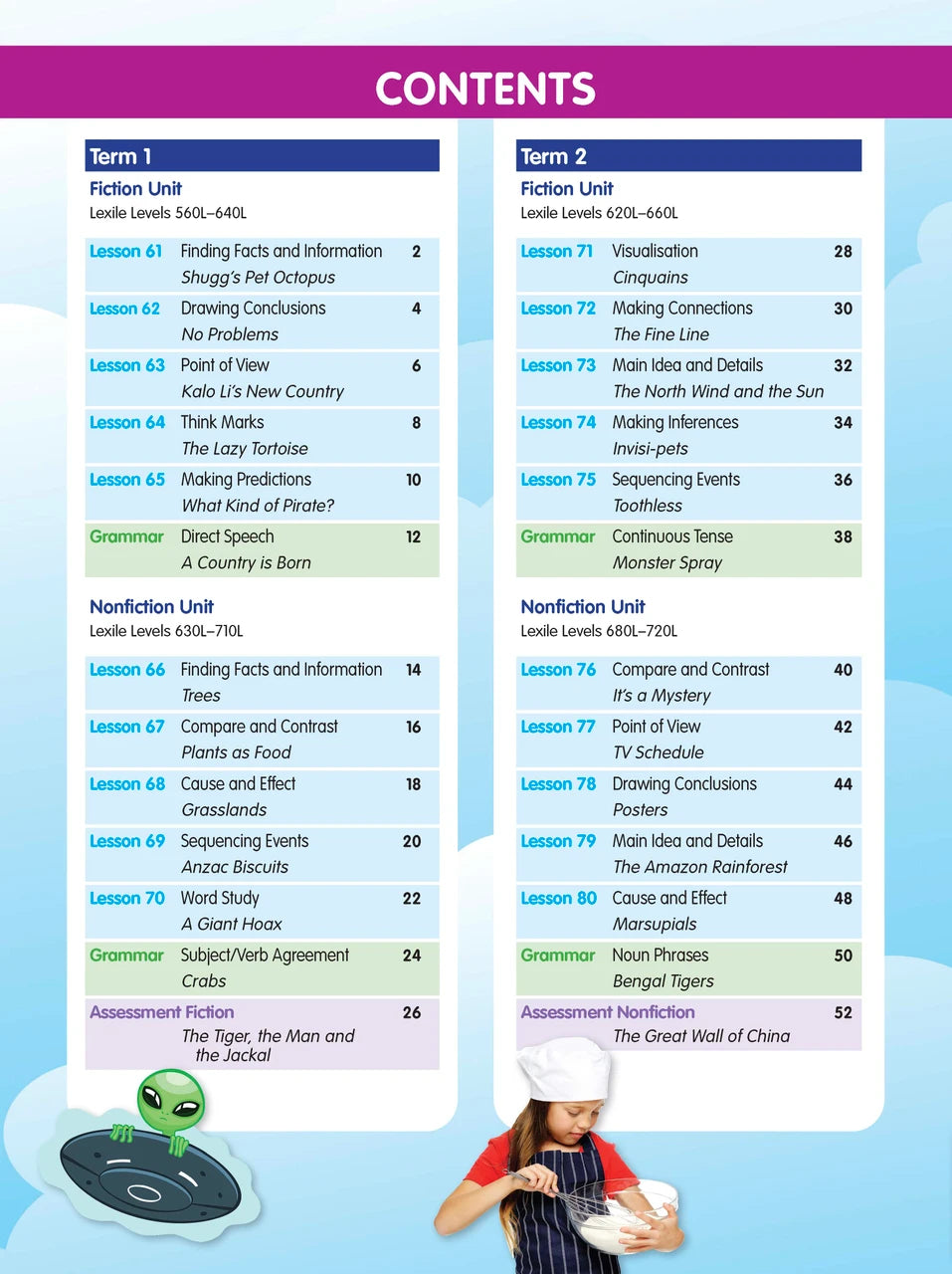 Sample interior page from the ABC Reading Eggspress Comprehension and Grammar Workbook Year 3, showing lesson activities and questions