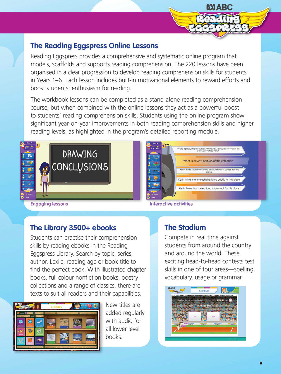 Sample interior page from the ABC Reading Eggspress Comprehension and Grammar Workbook Year 3, showing lesson activities and questions