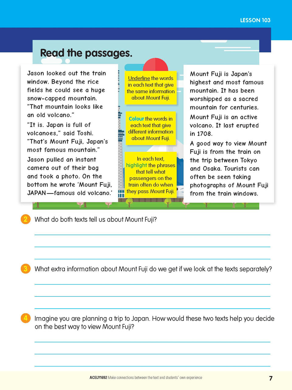 Sample interior page from the ABC Reading Eggspress Comprehension and Grammar Workbook Year 4, showing lesson activities and questions