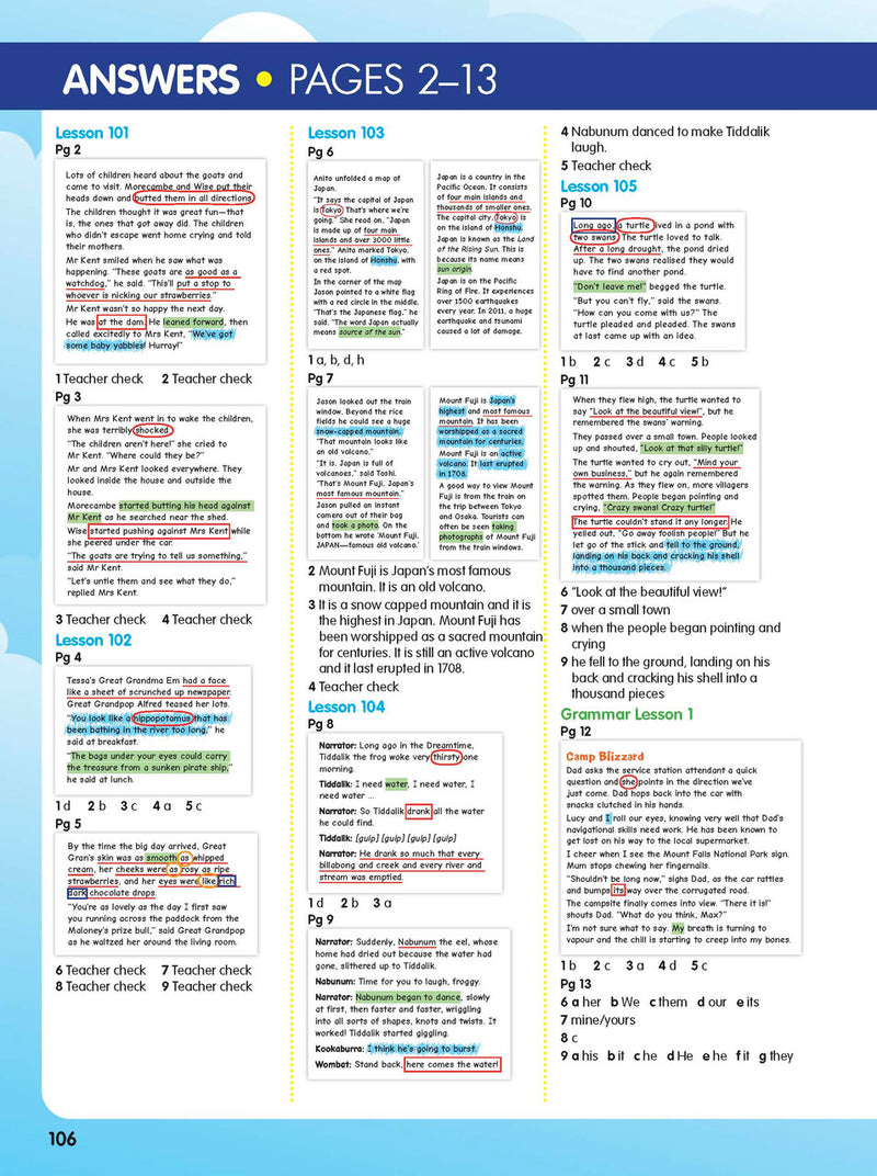 Sample interior page from the ABC Reading Eggspress Comprehension and Grammar Workbook Year 4, showing lesson activities and questions