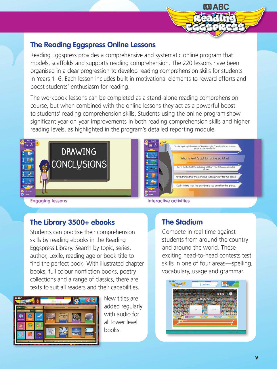 Sample interior page from the ABC Reading Eggspress Comprehension and Grammar Workbook Year 4, showing lesson activities and questions