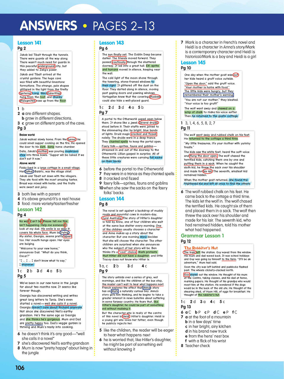 Sample interior page from the ABC Reading Eggspress Comprehension and Grammar Workbook Year 5, showing lesson activities and questions
