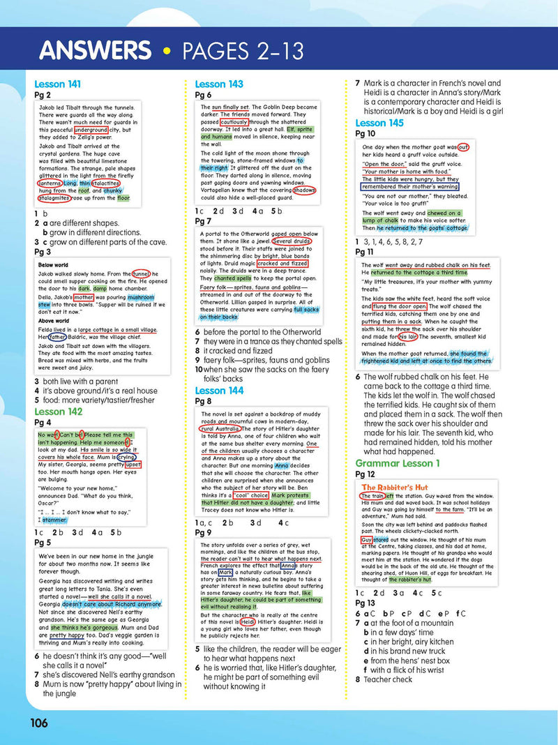Sample interior page from the ABC Reading Eggspress Comprehension and Grammar Workbook Year 5, showing lesson activities and questions