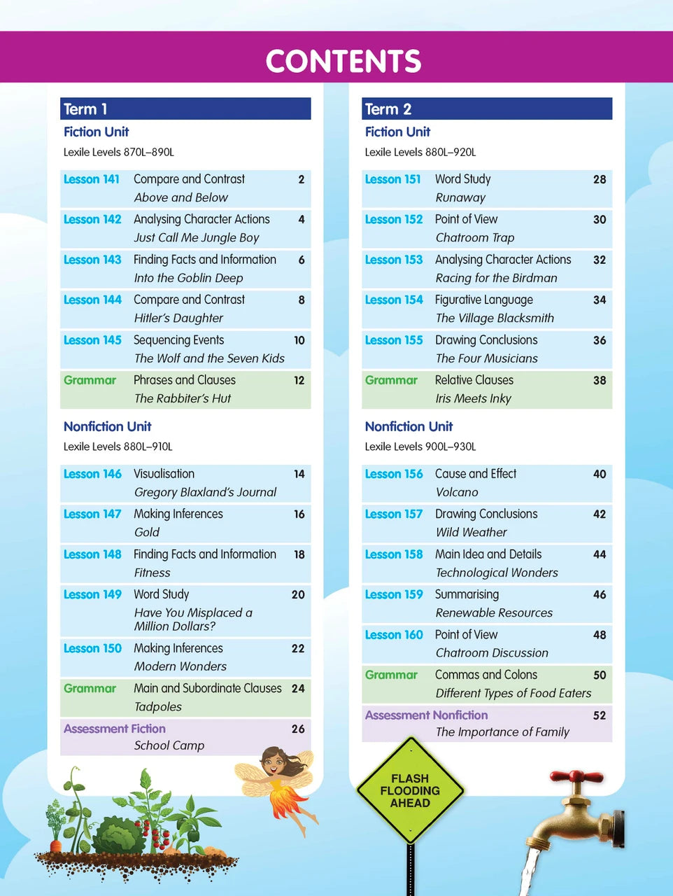 Sample interior page from the ABC Reading Eggspress Comprehension and Grammar Workbook Year 5, showing lesson activities and questions