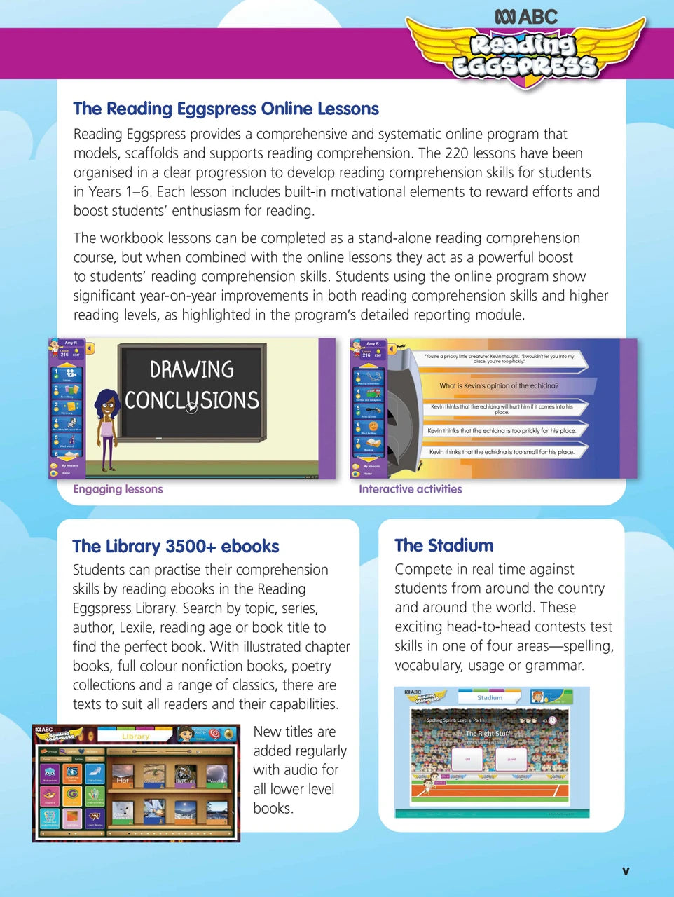 Sample interior page from the ABC Reading Eggspress Comprehension and Grammar Workbook Year 5, showing lesson activities and questions