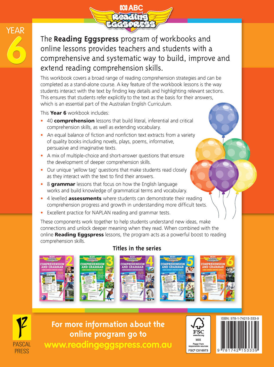 Sample interior page from the ABC Reading Eggspress Comprehension and Grammar Workbook Year 6, showing lesson activities and questions