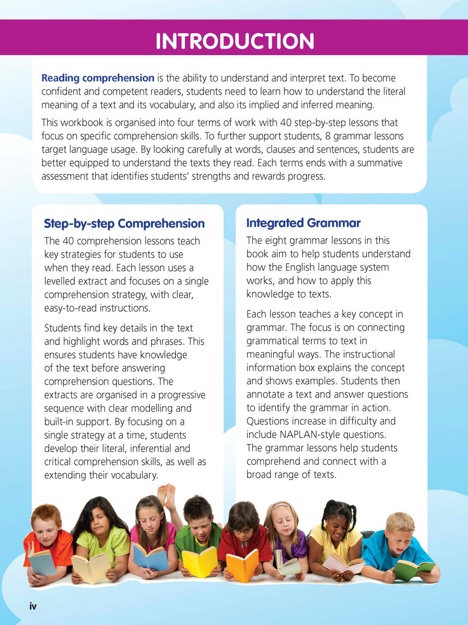 Sample interior page from the ABC Reading Eggspress Comprehension and Grammar Workbook Year 6, showing lesson activities and questions
