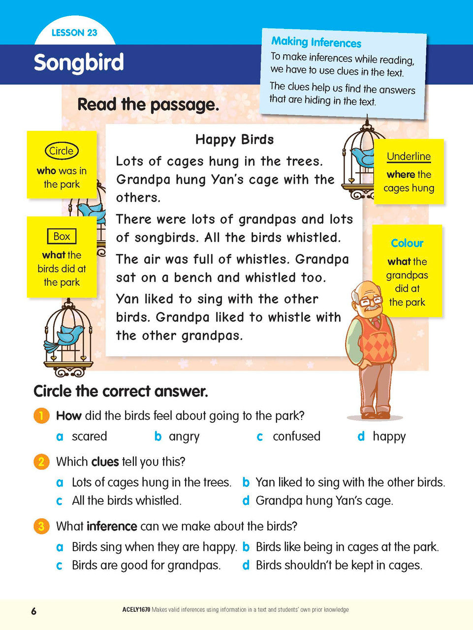 Sample interior page from the ABC Reading Eggspress Comprehension and Grammar Year 2 workbook, showing full-colour lesson activities